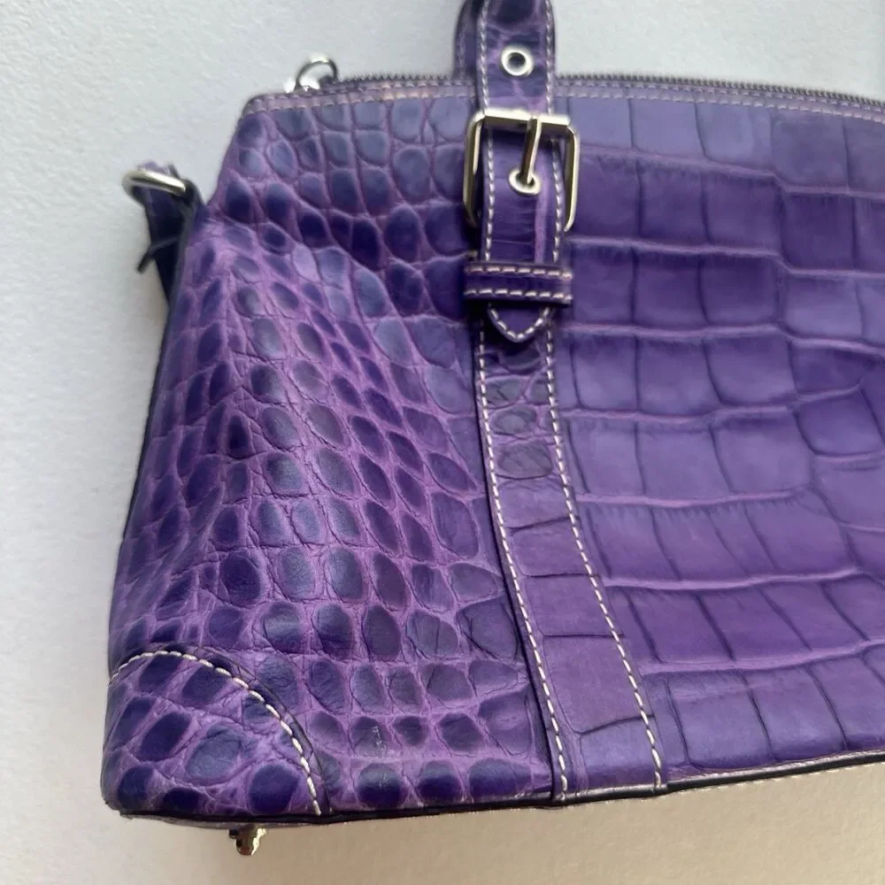 Dooney & Bourke Purple Nile Crocodile Embossed Domed Satchel Leather Bag Y2k